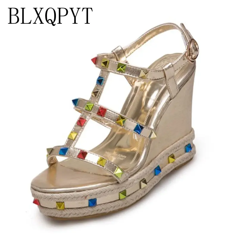 

BLXQPYT Pumps high heel 10cm Wedges Tenis Feminino Fashion Women Sandals Sapato Feminino Summer Style Chaussure Femme shoes 1618