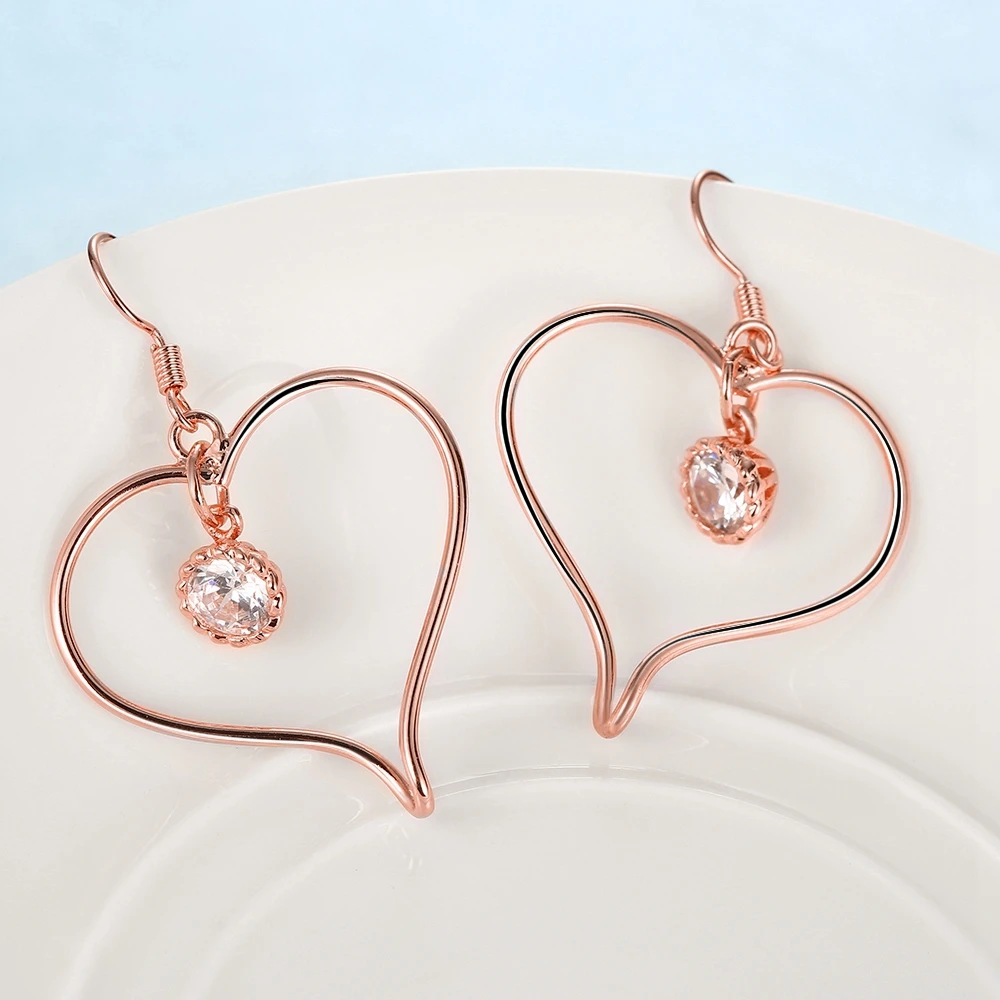 New Romantic Heart Drop Earrings For Women Rose Gold Color Female Gold New Romantic Heart Drop Earrings For Women Rose Gold Color Female Gold