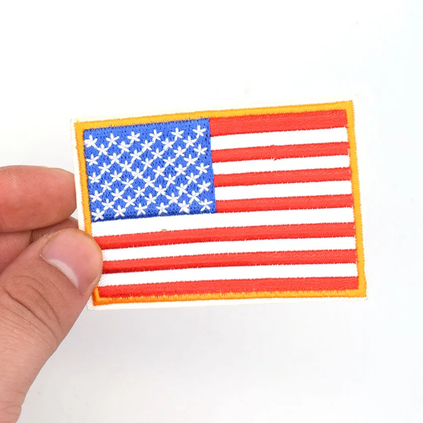 

2Pcs American Flag Embroidered Patch Gold Border USA United States of America Military Uniform Iron On Sew On Emblem
