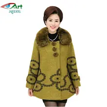 JQNZHNL Mid-aged Women Casual Woolen Jackets 2017 Fashion Flower Printing Wool Coats Fur Collar Loose Outwear Plus Size 4XL E238