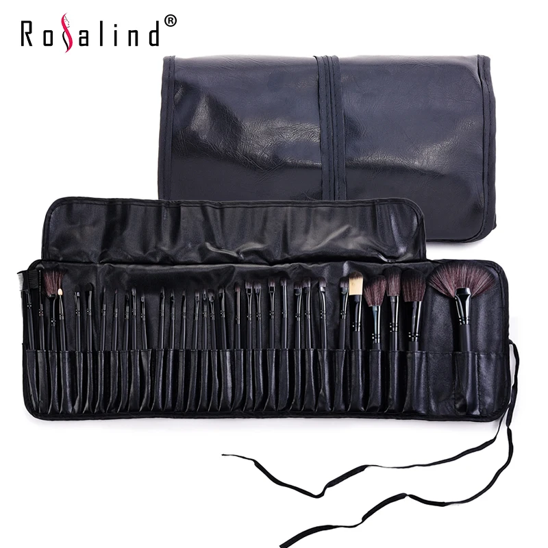

Rosalind Professional Makeup Tools 32 Pcs Makeup Brushes Wooden Color with Leather Bag Cosmetics Make Up Kits