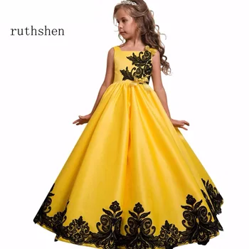 

ruthshen In Stock 2018 Baby Real Photo Princess Flower Girls Dresses For Wedding With Appliques Bow Kids Floor Length Ball Gowns