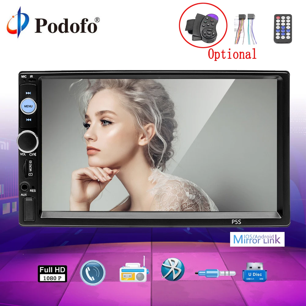 

Podofo 2 Din Car Radio 7" Bluetooth Stereo Multimedia player Autoradio MP3 MP5 Touch Screen Auto Radio Support Rear View Camera