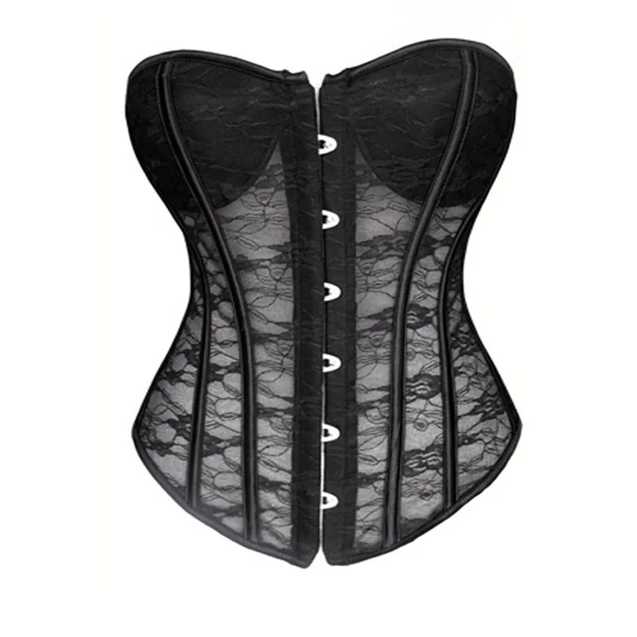 

Sexy Hollow out overbust Corset Spiral steel boned lingerie lace Jacquard clothing Waist Trainer Bustier S-2XL