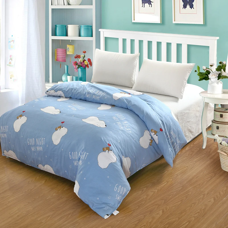 Cartoon Polar Bear Bedding Duvet Cover Printed Blue White Child