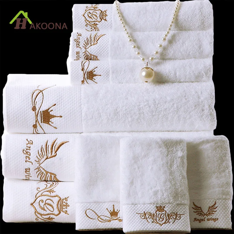 

HAKOONA Luxury Hotel Athena Goddess Crown Embroidered White Bath Towel 160*80cm Cotton Adults Soft Absorbent Large Thick Towels