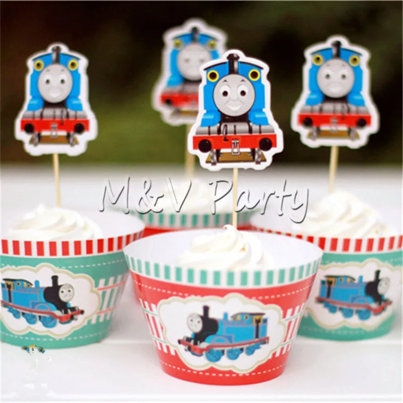 

24pcs/lot Cartoon Thomas Cake Border Topper Cartoon Train Cake Decoration Birthday Baby Shower Party Cake Topper Decoration