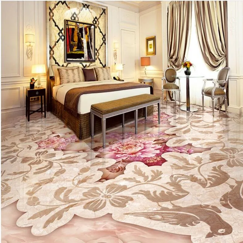 beibehang Custom paste 3d rich peony relief stone parquet pvc thick wear-resistant ultra-green flooring tiles