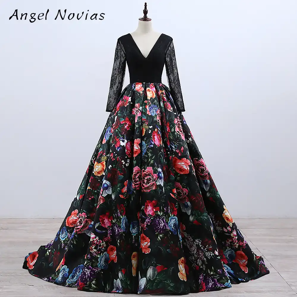long sleeve floral evening gown