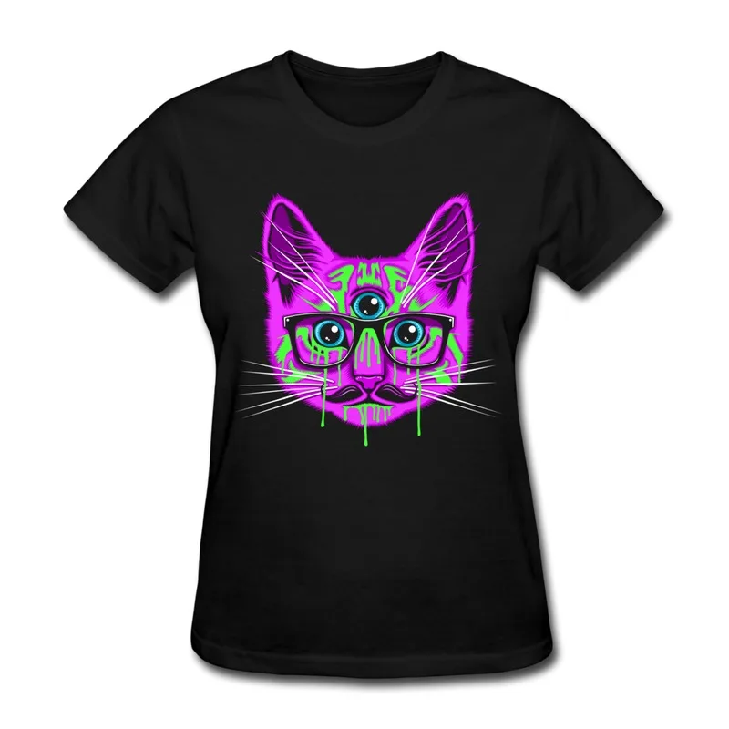 Design Short Sleeve Tee-Shirt Women Animal Fashionable Cat Fun Symbols T Shirts Women's Free Shipping | Женская одежда