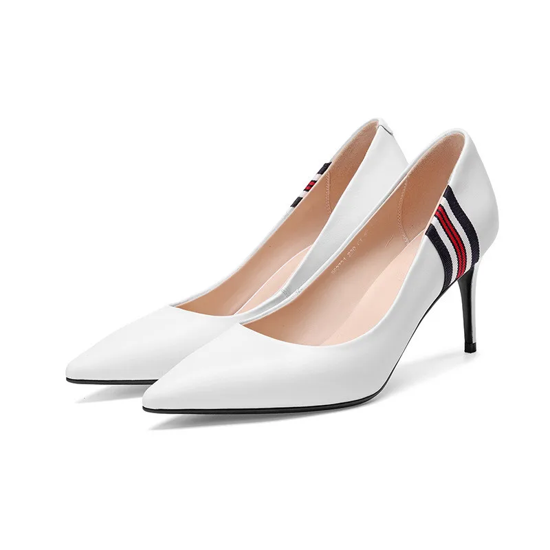 

2019 spring and autumn new stiletto heels pointed shallow mouth fashion women's shoes white 0324
