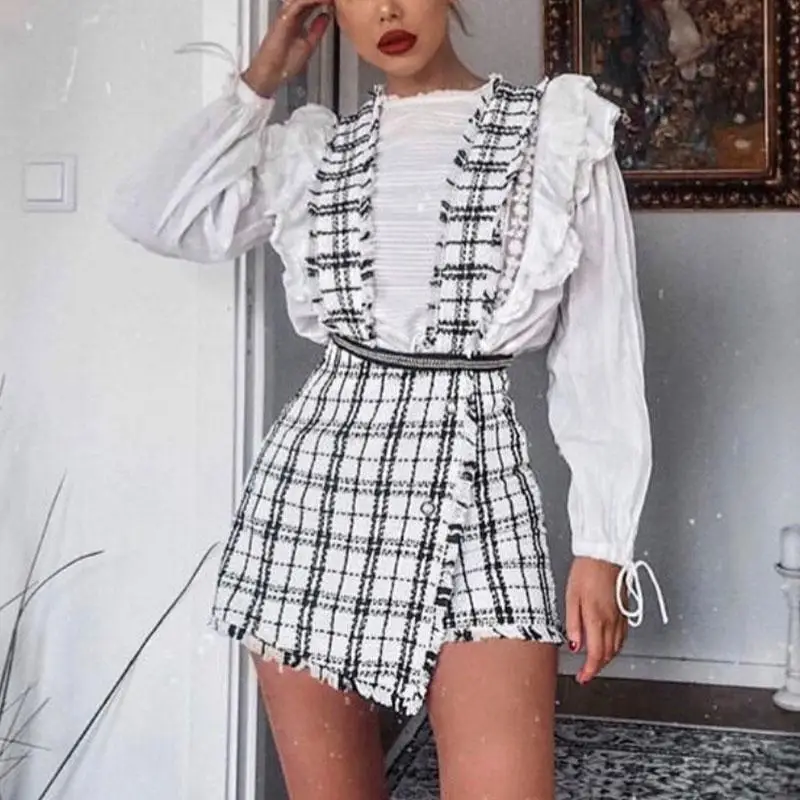 

Aartiee Sexy White Black plaid skirt for women Party club skirt ladies Button short skirt mini female 2019 Summer Autumn skirt