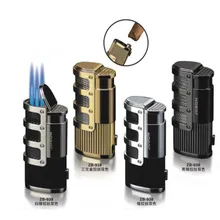 1pcs JOBON Windproof Triple Jet Flame Cigar Tobacco Lighter Refillable Butane Gas Torch Lighter with Cigar Punch Cutter Tool