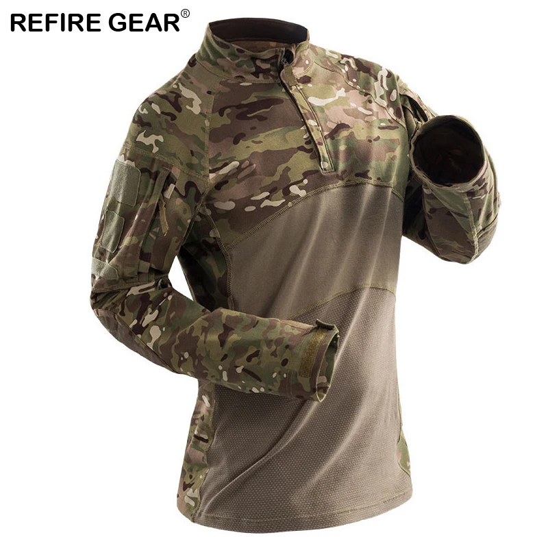 

Refire Gear 2018 Tactical T-Shirt Men Camouflage Long Sleeve Outdoor Shirt Quick Dry Hiking Skiing Hunting Tactical T-shirts