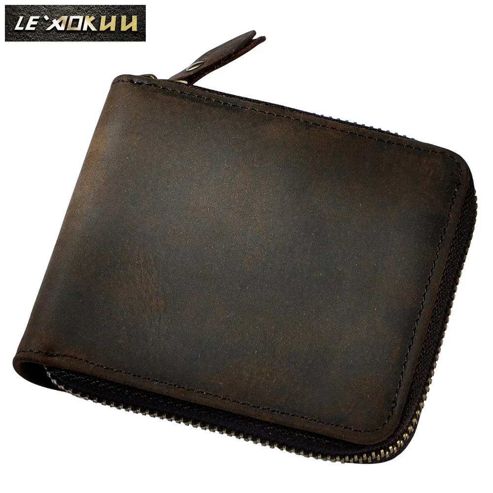 

Cattle Men male design vintage crazy horse Genuine leather Vertical Credit Card Cash Wallet Purse With Snap