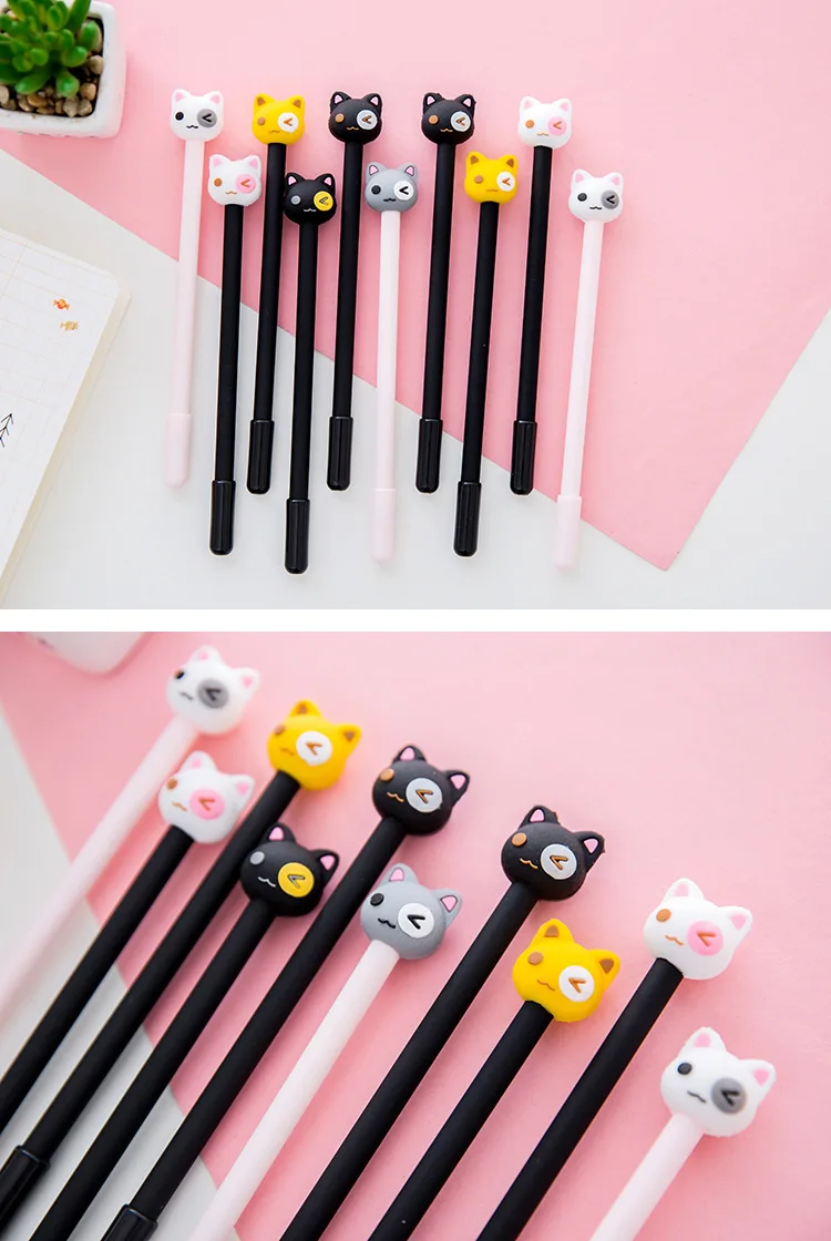 Criativa dos Desenhos Animados do Gato Caneta de Tinta Caneta de Tinta de Água Prêmio de Papelaria da Escola do Escritório Unidades Pacote Kawaii Gel Preta Unisex Caneta Assinatura de Água 48 - 3 48 unidades pacote criativa dos desenhos animados