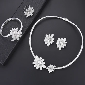 

missvikki High Level Cubic Zirconia Flower Jewelry Set Bangle Earrings Necklace Ring Top Quality Trendy Jewelry