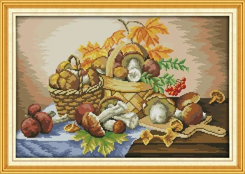 

Joy Sunday Needlework DIY 14CT 11CT Printed Cross Stitch Sets for Embroidery Kits A Basket of Mushrooms Patterns Cross-Stitching