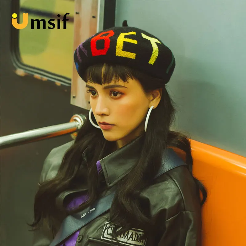 Najtaniej 2019 nowa zimowa damska francuski styl list wełna dzianiny berety kobiety moda ciepły malarz berety kapelusz kobieta czapki czapka