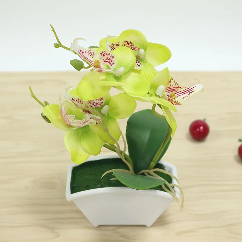 Flone Orchid Pots Plastic Artificial Potted Orchids Silk Bonsai Fake Flowers Green Plants And Flower Pots Home Decoration  (12)