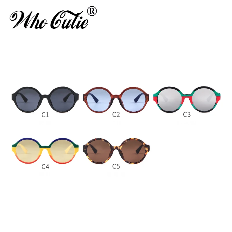 WHO CUTIE круглые дизайнерские солнцезащитные очки для женщин, брендовые винтажные Черепаховые красные зеленые полосы, зеркальные солнцезащитные очки для мужчин OM757