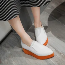 Women genuine leather flat shoes fashion punk Mocassins slip on Creepers girls platform Loafers big size Boat Shoes M36-1