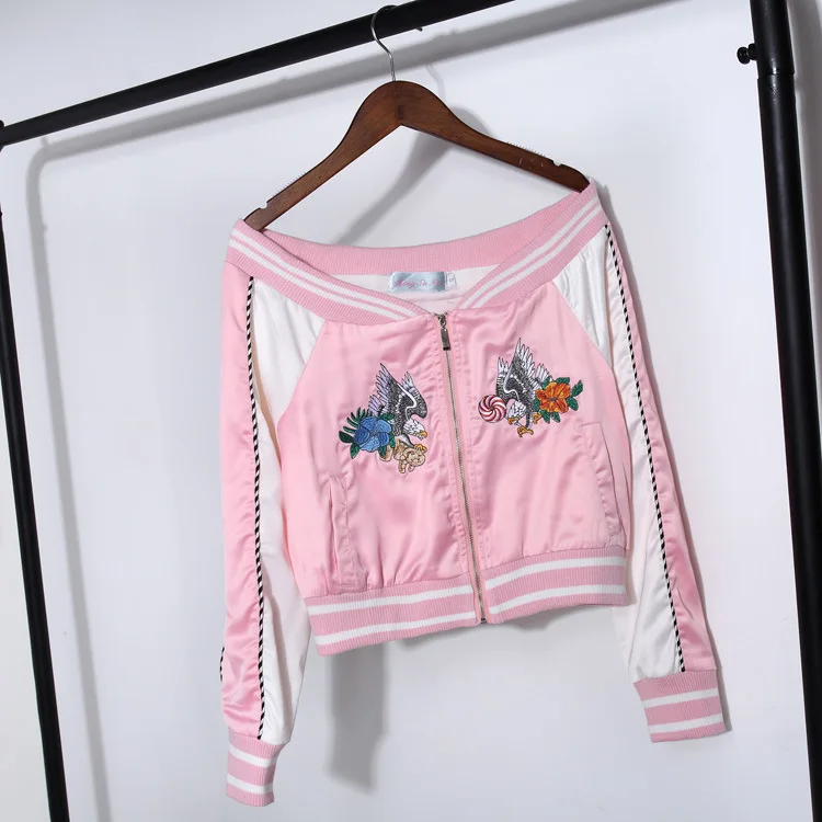 The Same Embroidery Flower Jinlong Baseball Suit Short Jacket Women 2019 Spring New Jacket Thin Women Coats and Jackets