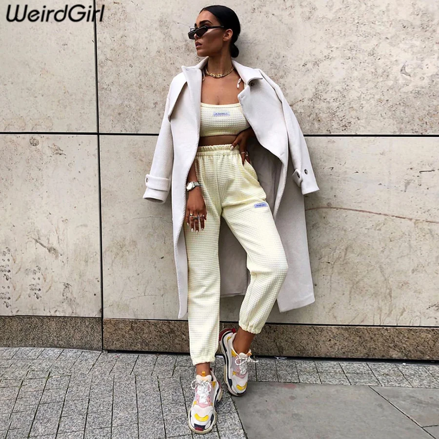 Najtaniej Weirdgirl kobiety na co dzień spodnie pełnej długości jednolity kolor wysokiej talii kobiece spodnie wyciągnął domu street wear nowy jesień 2019