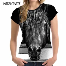 INSTANTARTS 3D Carzy с принтом лошади Для женщин Спорт бег T рубашка дышащая короткий рукав Верхняя одежда лето o-образным вырезом быстросохнущая рубашка