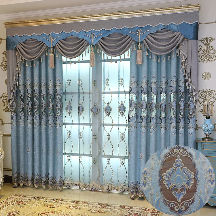 

Modern European Chenille Embroidery Shading Curtains for Living Dining Room Bedroom.