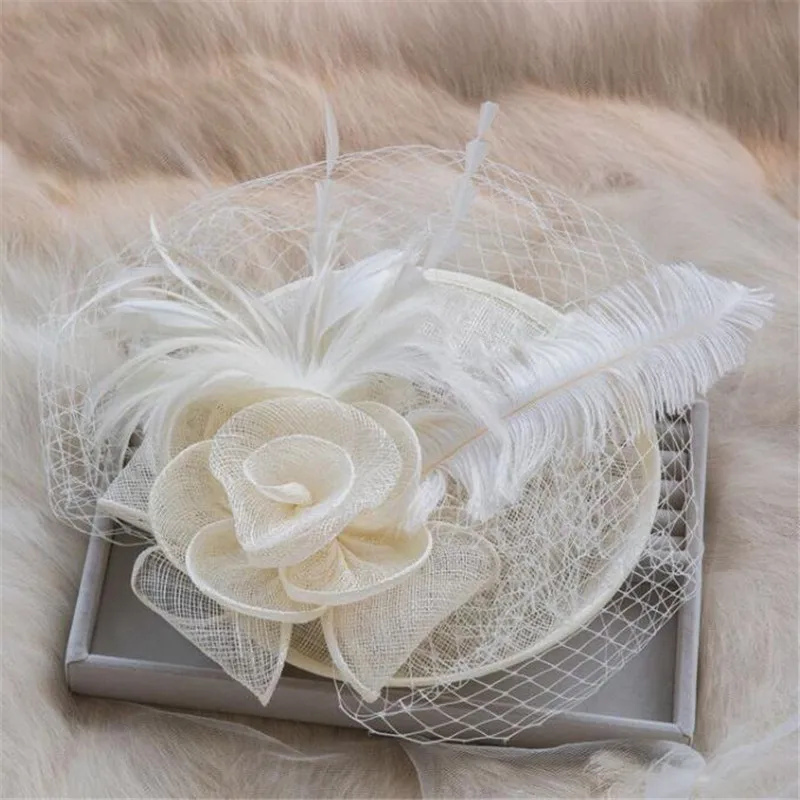 Xthree модная свадебная чистая перо белый фетровая шляпа для женщин Фата невесты цветок вечерние шляпа Банкетный шляпы