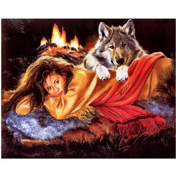 

Wolf and Beauty figure DIY Digital Painting By Number Modern Wall Art Canvas Painting Christmas Unique Gift Home Decor 40x50