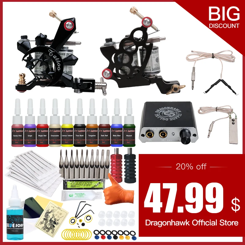 Complete Tattoo Starter Kits Tattoo Machine Power Ink Sets Needles Accessoriesin Tattoo Kits