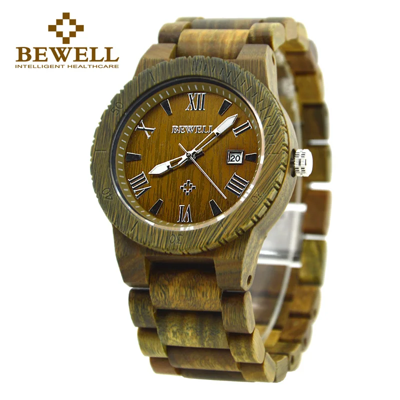 

Top BEWELL Brand Men Watches Wooden Luxury Watch Waterproof Round Dial and Bracelet Clasp Relogio Masculino Watches Paper 109B