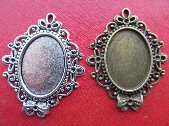 

50pcs Antique Silver tone/Antique Bronze Oval Base Setting Tray Bezel Pendant Charm/Finding,fit 18mmx25mm Cabochon/Picture/Cameo