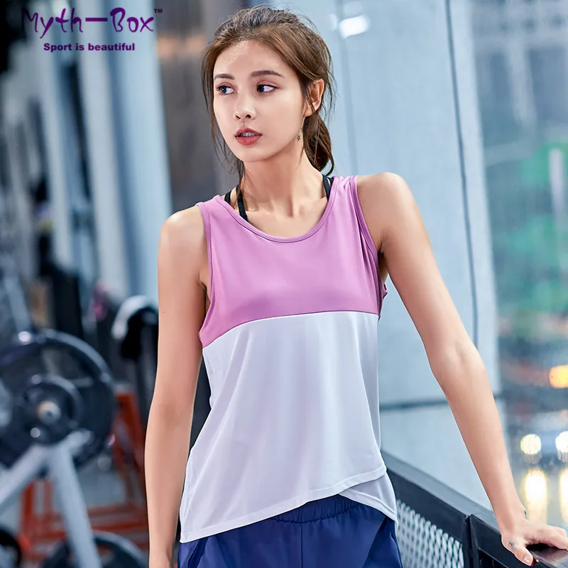 

Women Yoga Shirt Female Running Vest Loose Fitness Jerseys Hit Color Sport Vest Quick Dry Tank Tops Gym Trainning T-Shirt Blouse