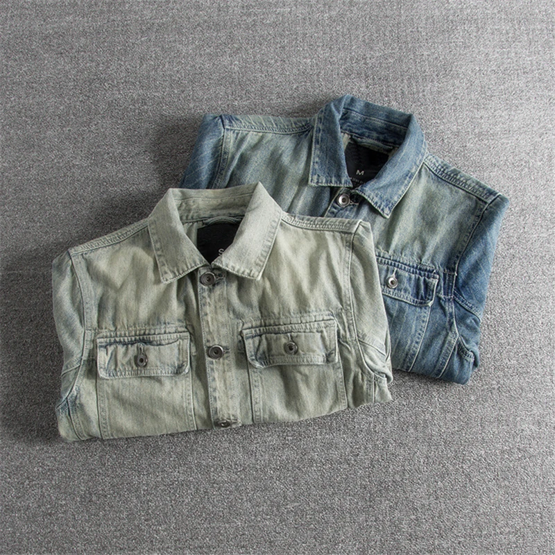 Japanese Harajuku Vintage Distressed Blue Jean Jacket for Men Urban Boys Streetwear Hip Hop Blue Denim Jacket Plus Size