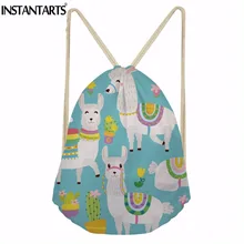 INSTANTARTS новые мешки Drawstring Милый Мультфильм Альпака печать строки рюкзак Повседневное Путешествия хранения сумки Портфели для девочек