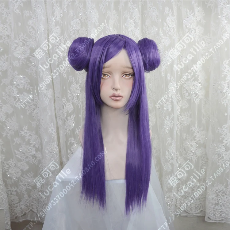 

High Quality Anime Ranma 1/2 Shampoo Wigs Heat Resistant Synthetic Hair Long Purple Detachable Buns Cosplay Wig + Wig Cap