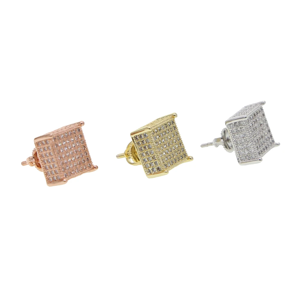Новейшие хип хоп Iced Out Micro Pave Cz Циркон квадратные серьги для женщин me золотистого