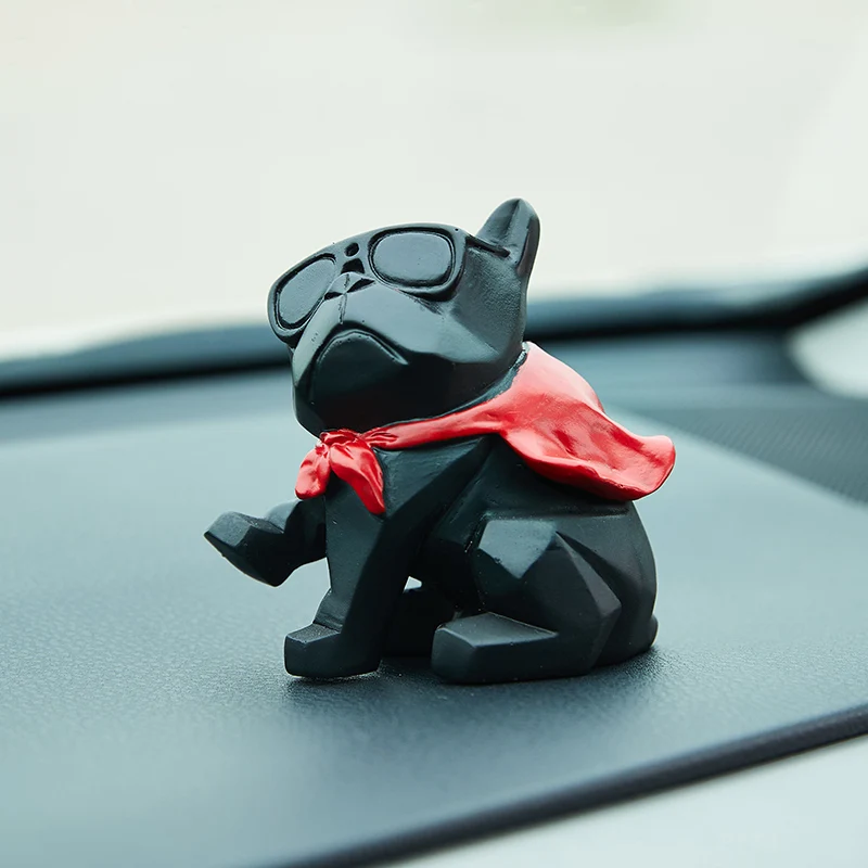 Cool Cartoon Resin French Bulldog Car Ornaments Geometric Creative Car Dashboard Decoration Voiture Ornament Car Accessories