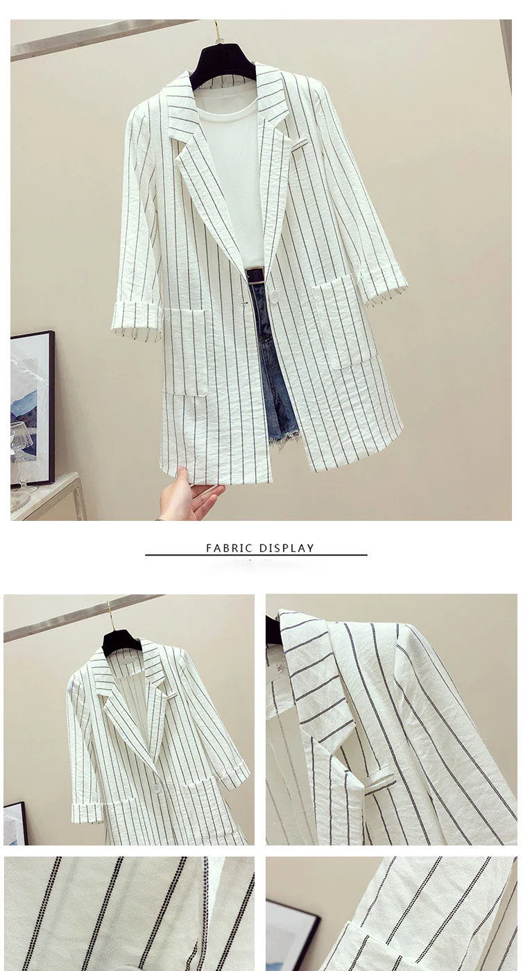 Ladies fashion Striped Single breasted blazer Casual Notched Simple basic blazer women female outwear black white clothes