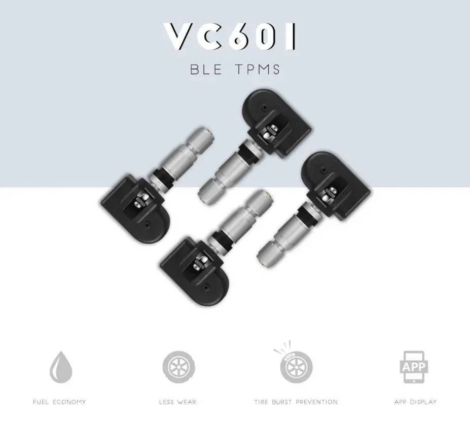 

VC601 BLE TPMS 2.4GHz Waterproof IP67 Air Leakage Condition Alarm Bluetooth Low Energy Tire Pressure Monitoring System