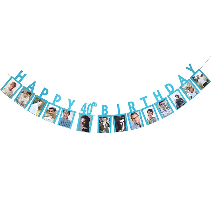 С Днем Рождения фото плакат 1, 16, 18, 21, 30, 40, 50, 60 день рождения Юбилей вечерние украшения для детей и взрослых день рождения фото гирлянды - Цвет: 40th blue