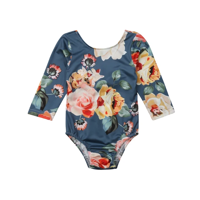 Toddler Kids Girl Flower Print Bodysuit Fashion Lace Bow Long Sleeve