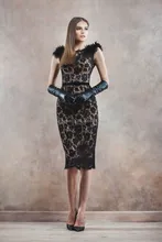2016 elegante OUMEIYA ONE17 Mantel Kleider für besondere Anlässe Schwarz Spitze und Nude Satin knielangen Spitze Cocktailkleider