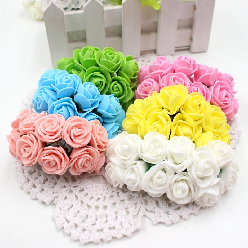 

12pcs/lot Foam Cute PE Rose Artificial Flower For Wedding Home Party Decoration Mariage DIY Scrapbook Rosa Garland Craft Flower