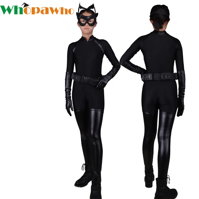 kids sexy black cat cosplay halloween costumes lycra jumpsuit birthday party anime skin tight bodysuit catsuit