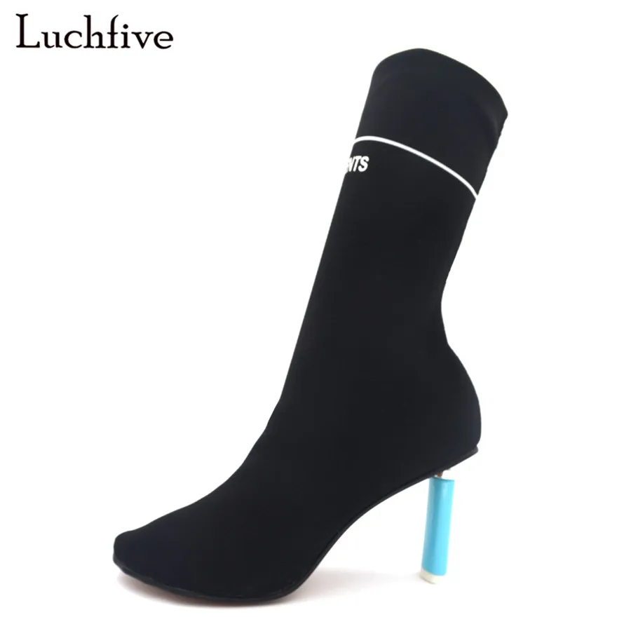 Luchfive/Новинка; Классические Легкие эластичные женские ботильоны на высоком каблуке; вязаные ботфорты; дамские носки; обувь
