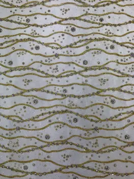 

Luxurious wedding dress fabric of Nigeria shining Silver gold sparkle glued glitter african tulle mesh lace for wedding dress